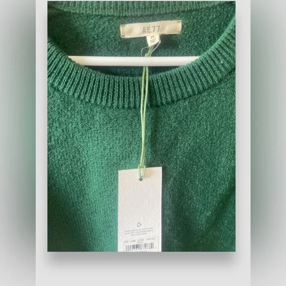 American Eagle AE77 Women’s 100% Wool Sweater Size Medium Relaxed Fit Green NWT - Picture 3 of 7